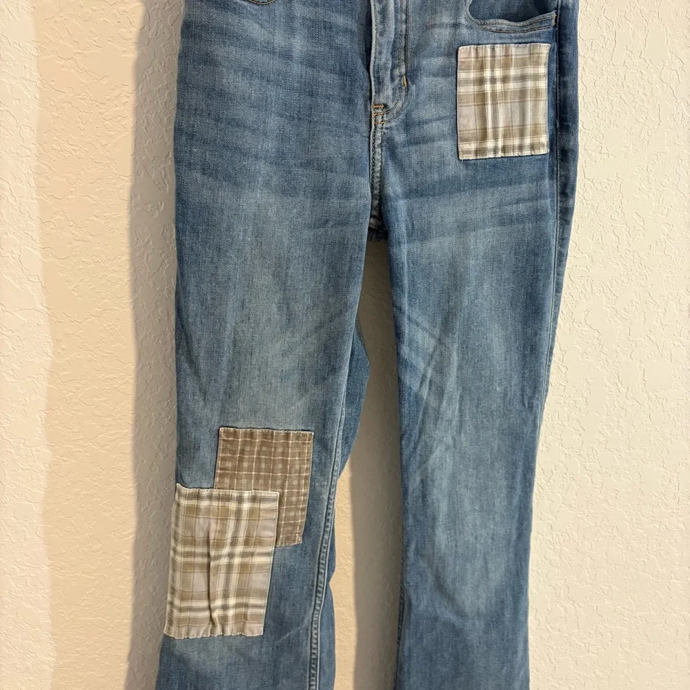 Abercrombie Girls size 13-14 Blue Jeans with Plaid Patch Details